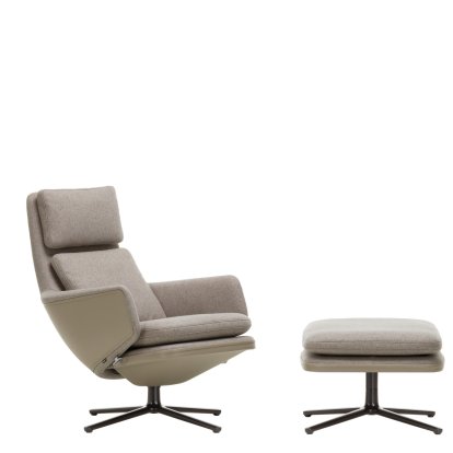 Grand Relax Lounge Chair, With Ottoman, Cosy fabric, fossil / Leather Forte, sand, Basic dark, 46,5 cm