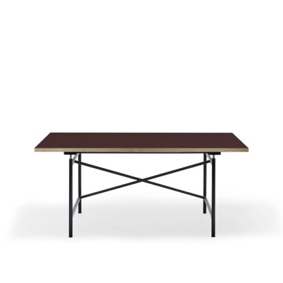 Eiermann 1 Table M (Mechanical Height Adjustment), Linoleum burgundy (Forbo 4154) with oak edge, 160 x 80 cm, Black