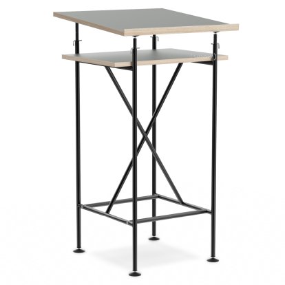 High Desk Milla, 50cm, Black, Linoleum ash grey (Forbo 4132) with oak edges