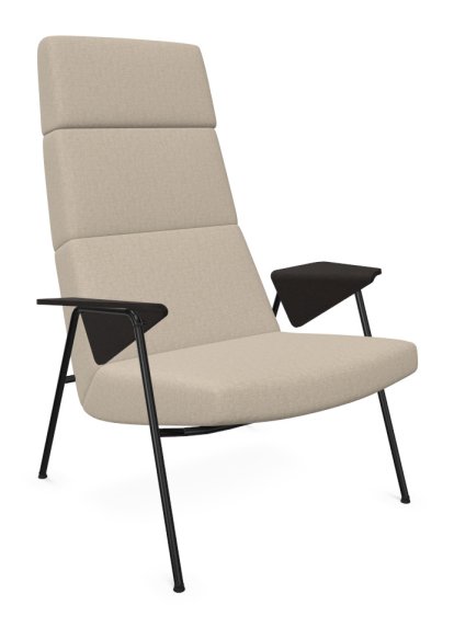 Votteler Chair, Higher back, Fabric Gaia linen, Matt black powder-coated, Flamed oak