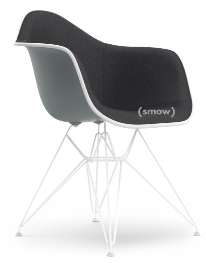 Eames Plastic Armchair DAR, Granite grey, With full upholstery, Dark grey, Standard version - 43 cm, Coated white