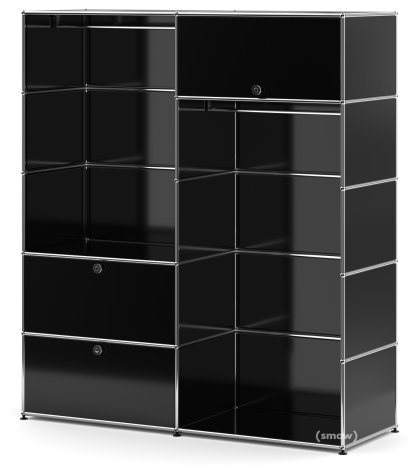 USM Haller Clothes Rack L with 2 Hanging Rails, Graphite black RAL 9011