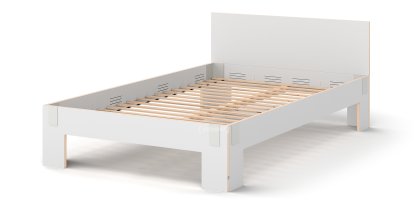 Tagedieb Bed, 140 x 220 cm, With headboard, FU (plywood, birch) white, Light grey, With rollable slatted base