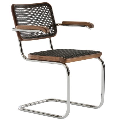 S 64 V Pure Materials Cantilever Chair, Walnut / dark melange, Chrome-plated, Black plastic glides with felt