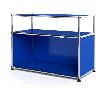 USM Haller Lowboard M with Extension, Customisable, Gentian blue RAL 5010, With drop-down door, With cable entry hole top centre