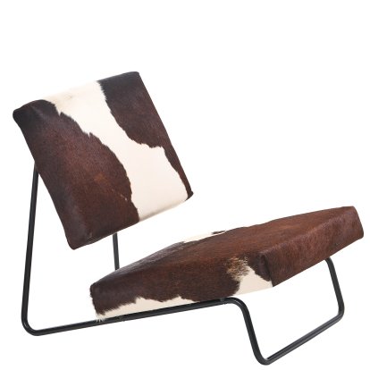 Hirche Lounge Chair, Cowhide, brown/white, Powder-coated, black, without footstool