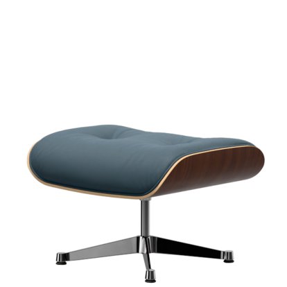 Eames Lounge Chair Ottoman, Dark walnut, Leather Premium F smoky blue, Aluminium polished