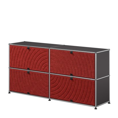 USM Haller Sideboard L with four USM Haller Soft Panels, round, Anthracite RAL 7016, Red