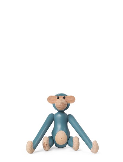 Monkey Wooden Figure, Mini (H 9,5 cm), Beech/blue