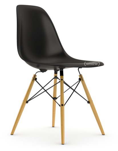 Eames Plastic Side Chair RE DSW, Deep black, Without upholstery, Without upholstery, Standard version - 43 cm, Yellowish maple