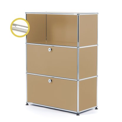 USM Haller E Highboard M with 2 Drop-down Doors and Compartment Lighting, USM beige, Cool white