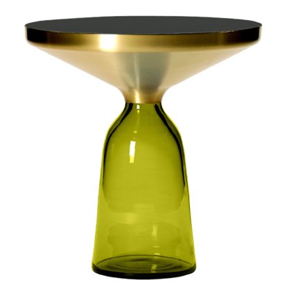 Bell Side Table, Brass with clear varnish, Olive green