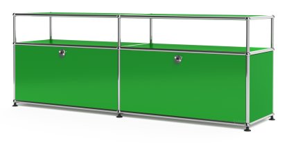 USM Haller Lowboard L with Extension, Customisable, USM green, With 2 drop-down doors, With cable entry hole bottom centre