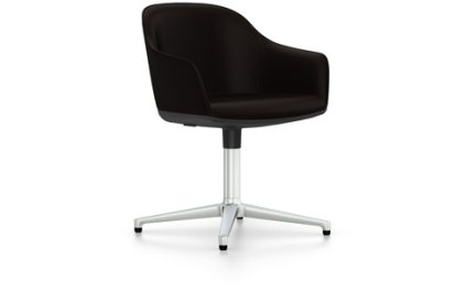 Softshell Chair with four star base, Aluminium polished, Plano, Brown, Glides for carpets