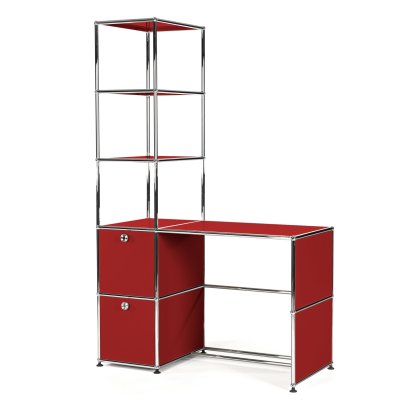 USM Haller Desk With Shelf Unit, USM ruby red