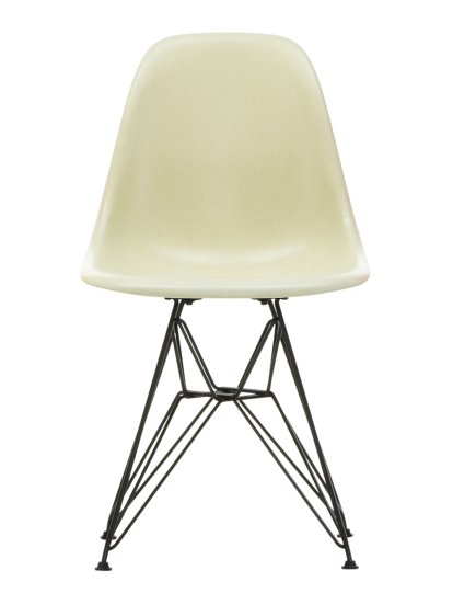 Eames Fiberglass Chair DSR, Eames parchment, Powder-coated basic dark smooth