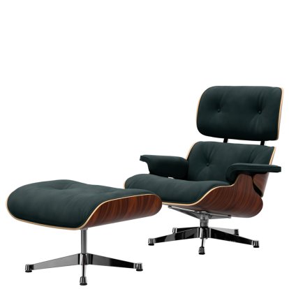 Eames Lounge Chair & Ottoman Calma, Santos Palisander, Calma, pine green, 89 cm, Aluminium polished