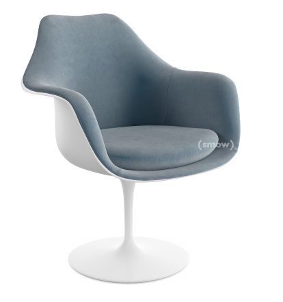 Saarinen Tulip Armchair, Static, Upholstered inner shell and seat cushion, White, Steel (Eva 172)