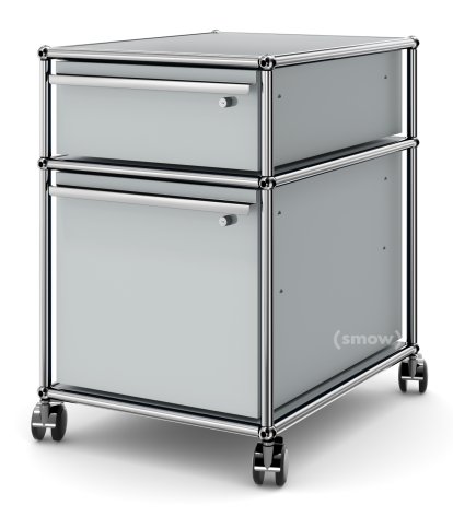 USM Haller Mobile Pedestal with Hanging File Basket, All compartments with a lock, USM matte silver