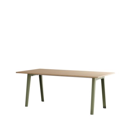 New Modern Dining Table Rectangular, Metal/Wood, 190 x 95 cm, Oak finish, Khaki green