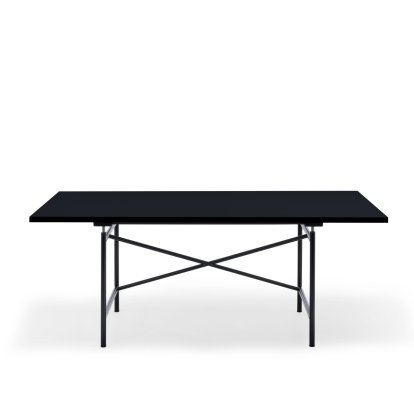 Eiermann 1 Table M (Mechanical Height Adjustment), Linoleum black with black edge (Forbo 4023), 180 x 90 cm, Black