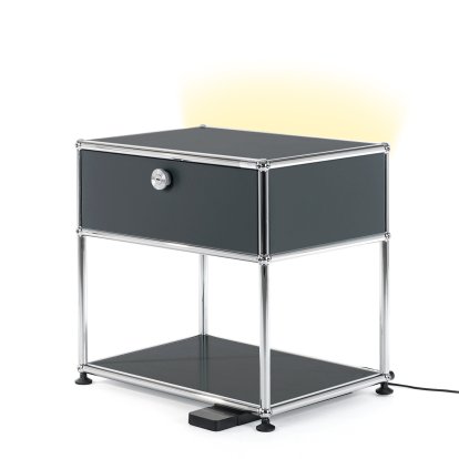 USM Haller Bedside Table with Dimmable Light, Anthracite RAL 7016