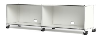 USM Haller TV-/HiFi-Lowboard, Customisable, Pure white RAL 9010, With 2 drop-down doors, With cable entry hole bottom centre