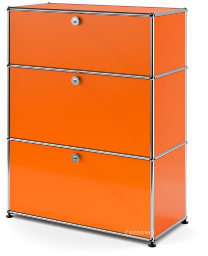 USM Haller Storage Unit with 3 Drawers, H 95 + 4 x W 75 x D 35 cm, Pure orange RAL 2004