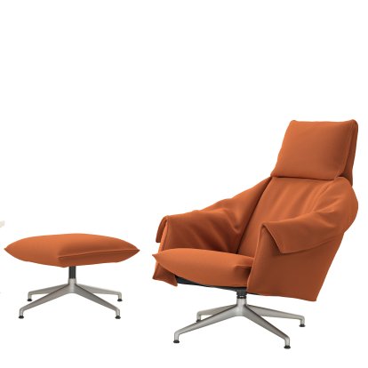 Bascule High-Back Lounge Armchair with 4-star base, With Ottoman, Fabric Hola, terracotta, 38 cm, Aluminium blasted