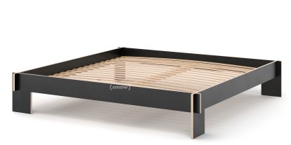 Siebenschläfer Bed, 200 x 200 cm, Without headboard, Black, With rollable slatted base