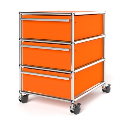 USM Haller Mobile Pedestal with 3 Drawers Type 1 (with Counterbalance), No locks, Pure orange RAL 2004