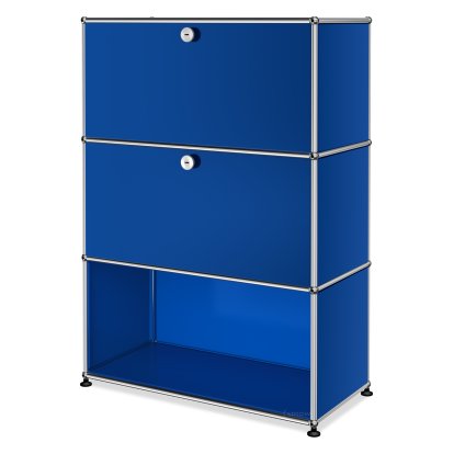 USM Haller Highboard M, Customisable, Gentian blue RAL 5010, With drop-down door, With drop-down door, Open