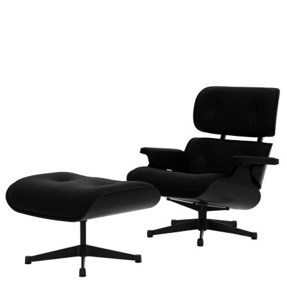 Eames Lounge Chair & Ottoman, Chestnut black, Leather Premium F nero, 84 cm - Original height 1956, Black powdercoated