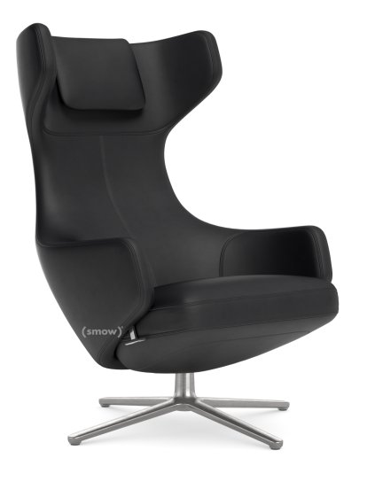 Grand Repos Lounge Chair, Chair Grand Repos, Leather Premium F nero, 45 cm, Polished