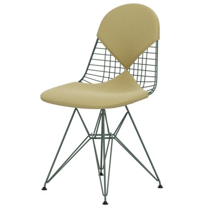 Wire Chair DKR , Powder-coated eames sea foam green, Seat and backrest cushion (Bikini), Apollo golden yellow / white