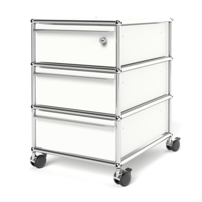 USM Haller Mobile Pedestal with 3 Drawers Type 1 (with Counterbalance), Top drawer with lock, Pure white RAL 9010