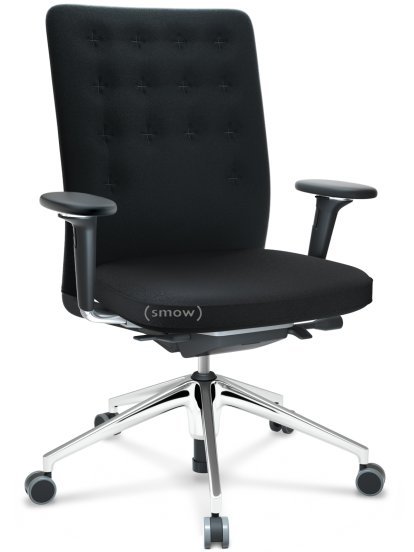 ID Trim, With lumbar support, FlowMotion-with tilt mechanism, with seat depth adjustment, With 3D-armrests, 5 star foot, polished aluminium, Seat and back Plano, Nero, Hard castors for carpets