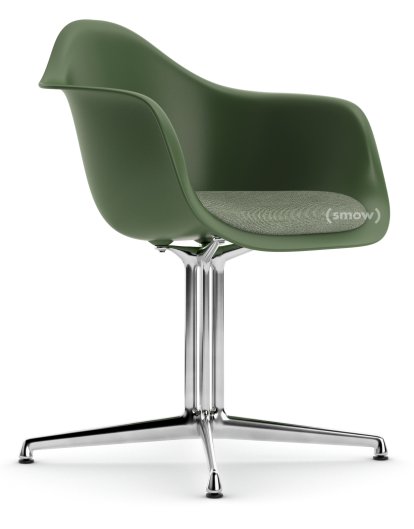 Eames Plastic Armchair RE DAL, Forest, With seat upholstery, Ivory / forest, Aluminium polished, New seat height (43,0 cm)