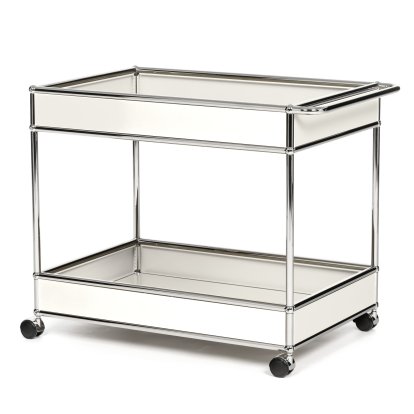 USM Haller Bar Trolley Type II with panelling, Pure white RAL 9010, Hard castors for carpets