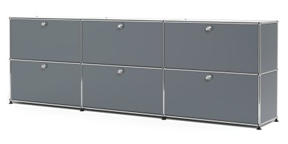 USM Haller Sideboard XL, Customisable, Mid grey RAL 7005, With 3 drop-down doors, With 3 drop-down doors
