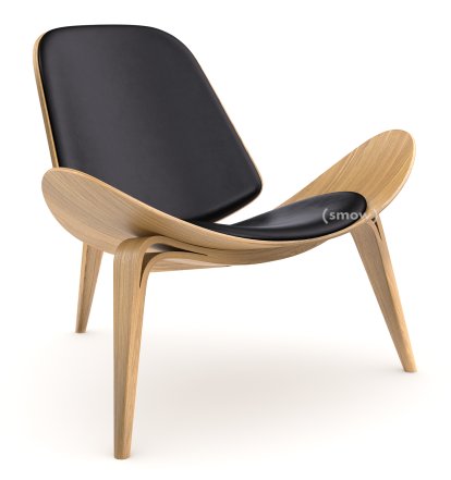 CH07 Shell Chair, Lacquered oak, Leather black