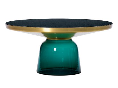 Bell Coffee Table, Brass with clear varnish, Emerald green