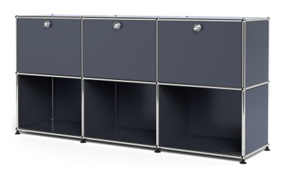 USM Haller Sideboard 50, Customisable, Anthracite RAL 7016, With 3 drop-down doors, Open