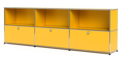 USM Haller Sideboard XL, Customisable, Golden yellow RAL 1004, Open, With 3 drop-down doors
