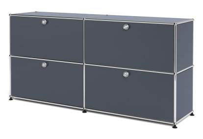 USM Haller Sideboard L, Customisable, Anthracite RAL 7016, With 2 drop-down doors, With 2 drop-down doors