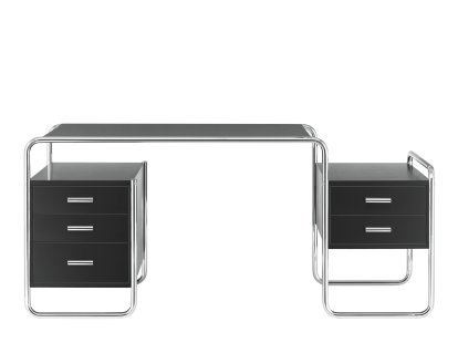 S 285 Desk, Ash deep black, open-pored lacquered, 1 large drawer unit/1 small drawer unit