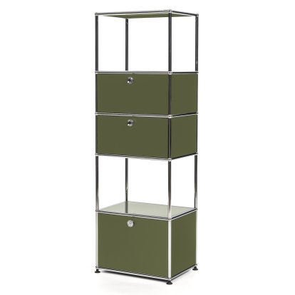 USM Haller living room shelf M type 2, Olive green RAL 6003, With 3 drop-down doors