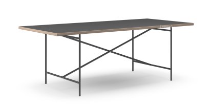 Eiermann 2 Dining Table, Linoleum black (Forbo 4023) with oak edge, 200 x 90 cm, Black