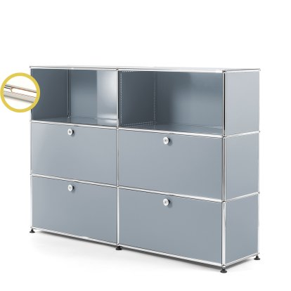 USM Haller E Highboard L with Compartment Lighting, USM matte silver, Warm white