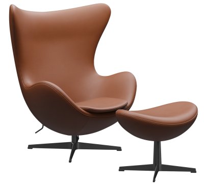 Egg Chair, Leather Essential, Walnut, Black, With footstool